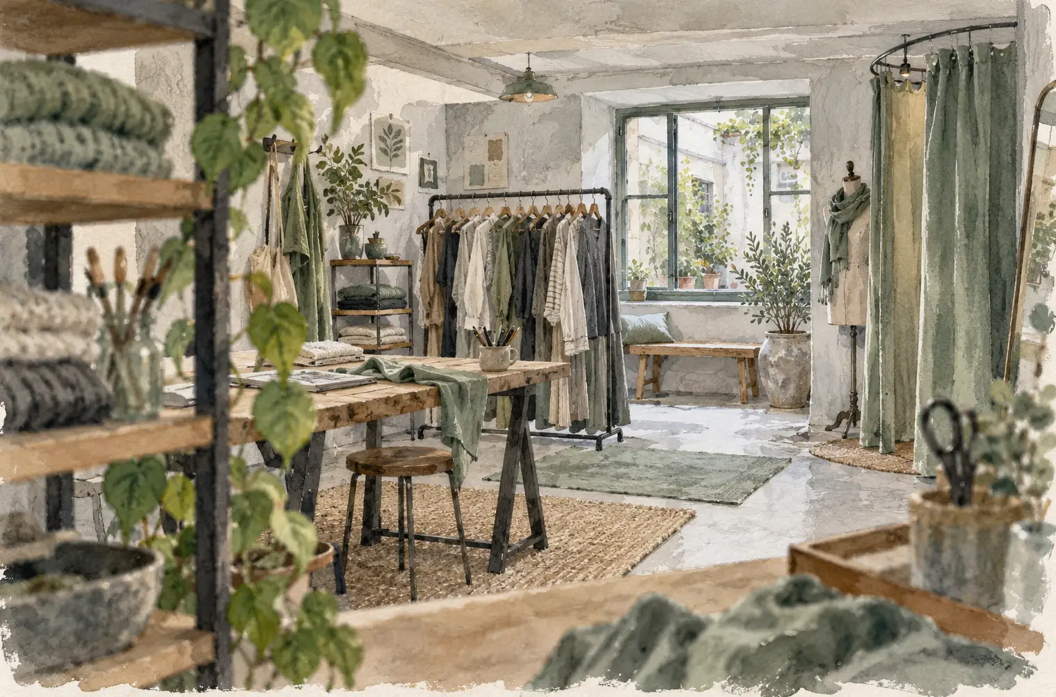 Illustration of apparel retailers and their working space